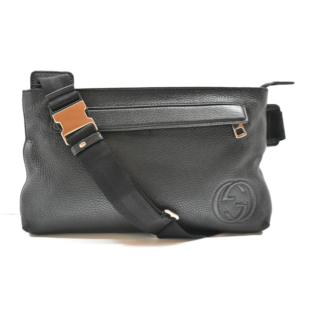GUCCI Interlocking Shoulder Bag Black Leather Body